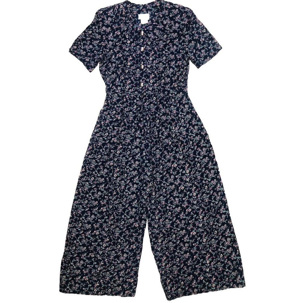 Stuart Alan Jumpsuit Women's S 8 Petite Blue Floral Romper Boho Cottage Vintage‎